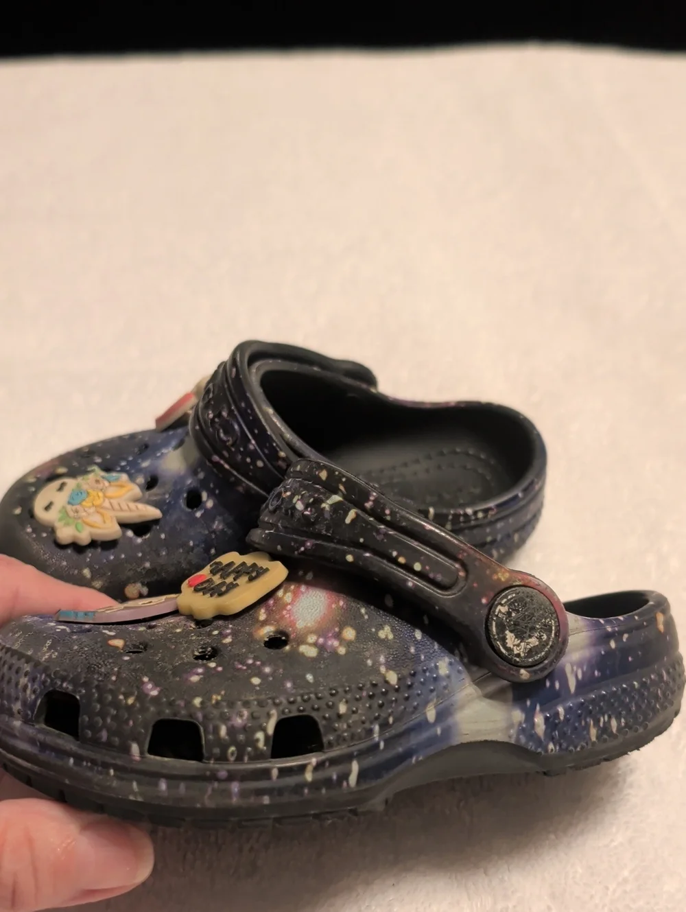 Crocs Galaxy Print Clogs with Cute Charms - Purple/Black